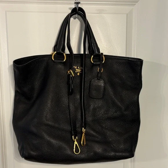 Prada Black Pebbled Leather Large Tote with Adjustable/Removable Crossbody Strap - Picture 13 of 14